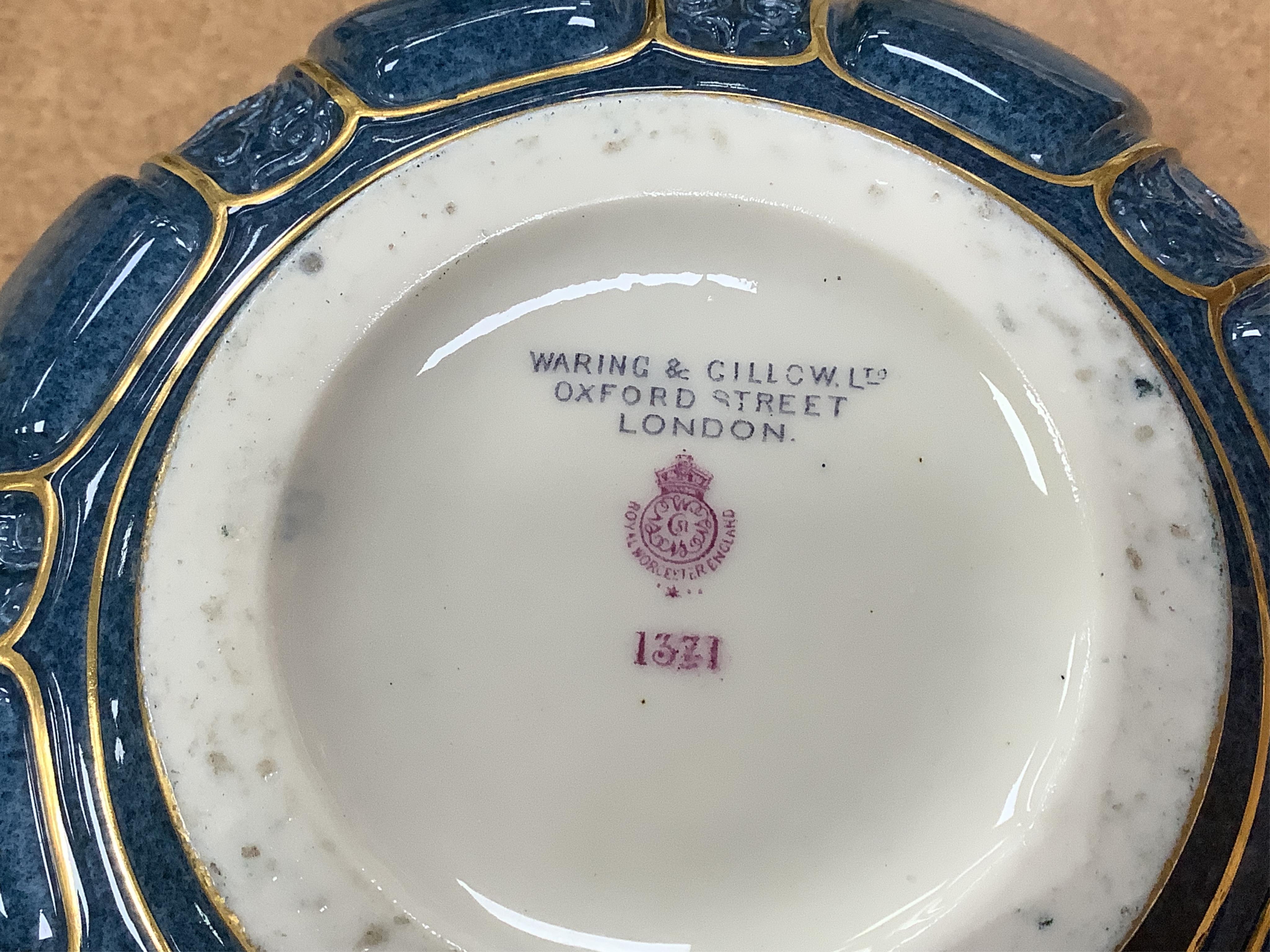 A Wedgwood silver mounted coffee set and a Royal Worcester powder blue vase - 24cm high.